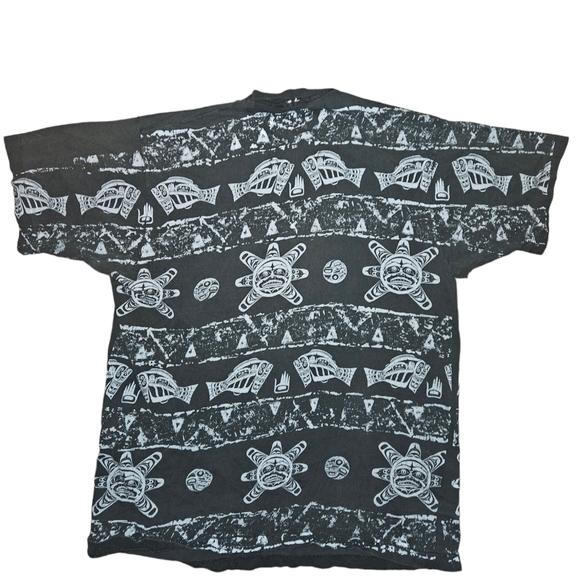 Vintage 90s Alaska Tribal Fish and Sun All Over Print Single Stitch Shirt XL - Picture 2 of 6